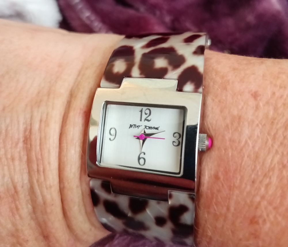Betsey Johnson Animal print silver tone women's watch